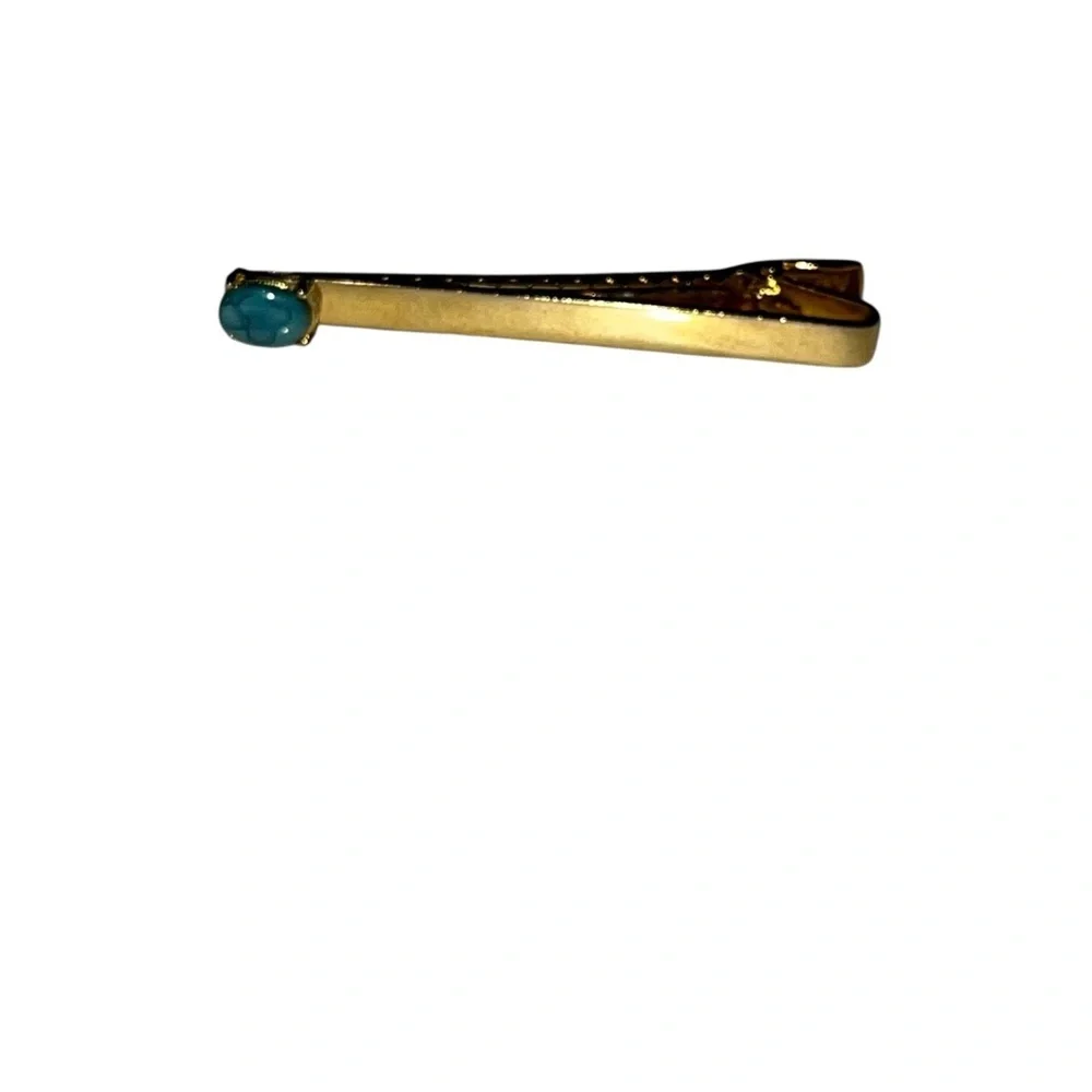 Gold Tie Clip with Turquoise Accent vintage
